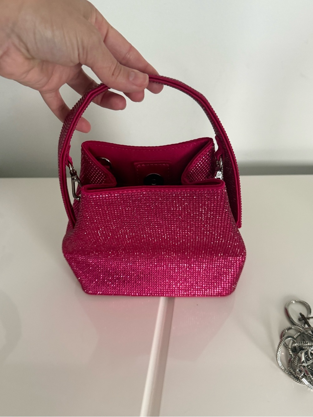 Zara Hot Pink Sparkle Mini Top-Handle Bag